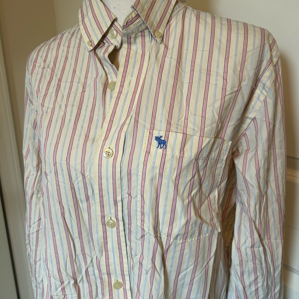 Mens vintage Abercrombie and fitch button down dress shirt pink and blue stripe - Picture 5 of 8